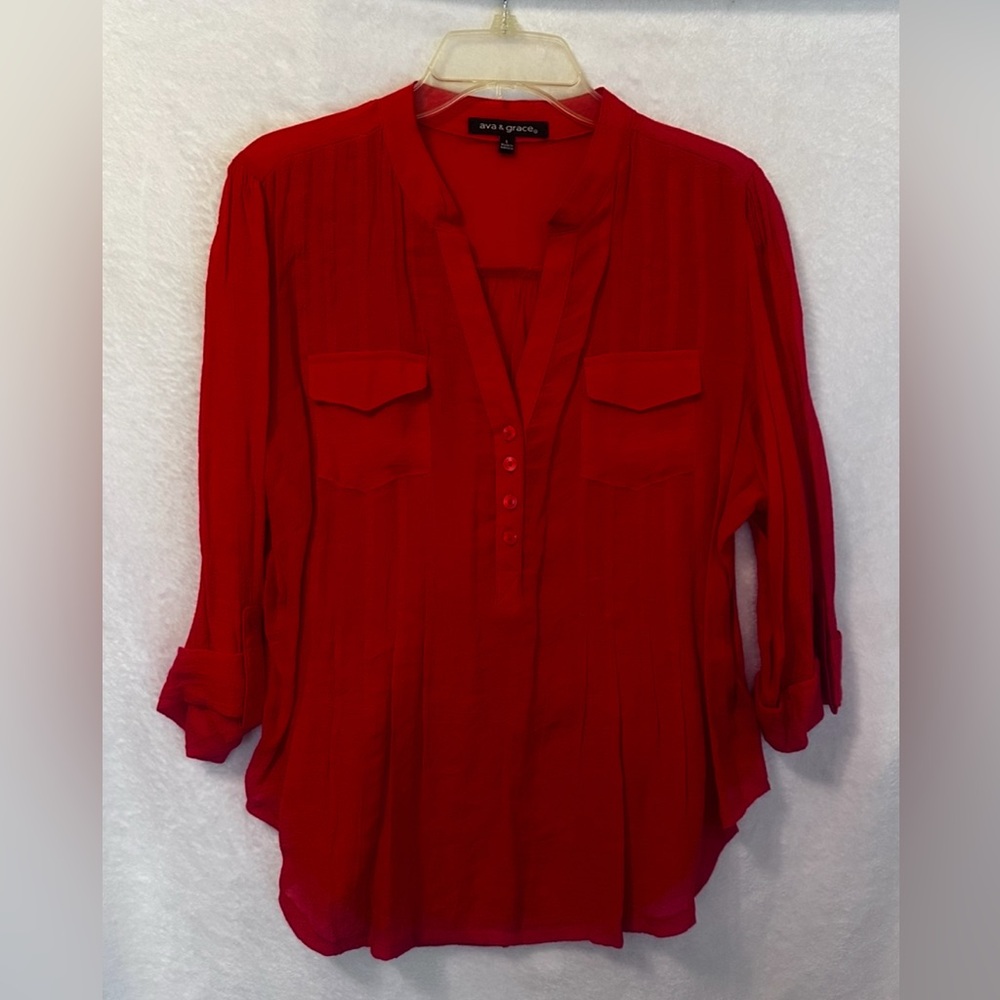Ava & Grace Red Relaxed Buttoned Blouse Size Large